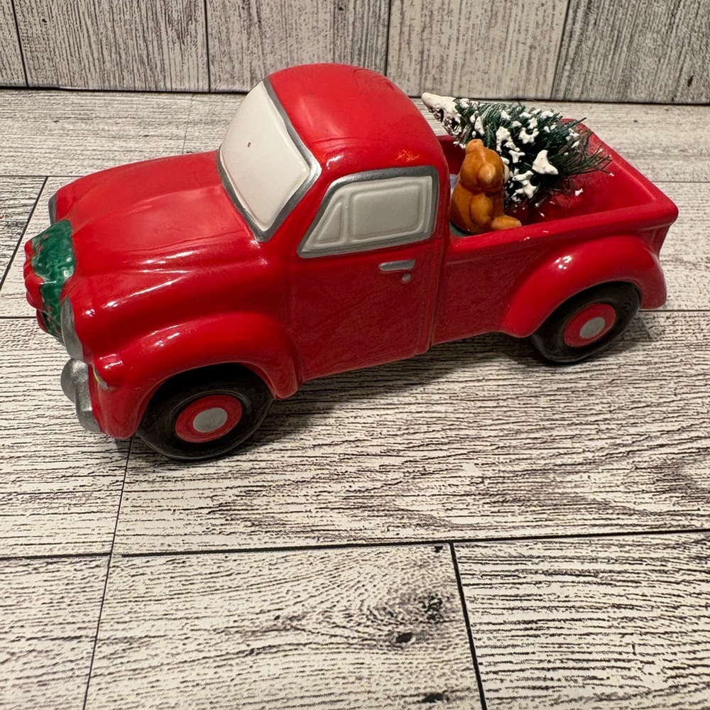 Department 56 Red Ceramic Truck with Christmas Decor